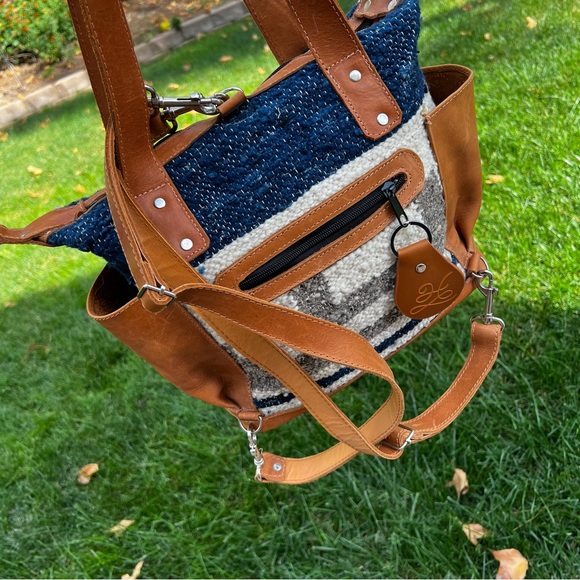 Humble Hilo Convertible Everyday Bag Leather and Wool Navy Gray Brown Backpack
